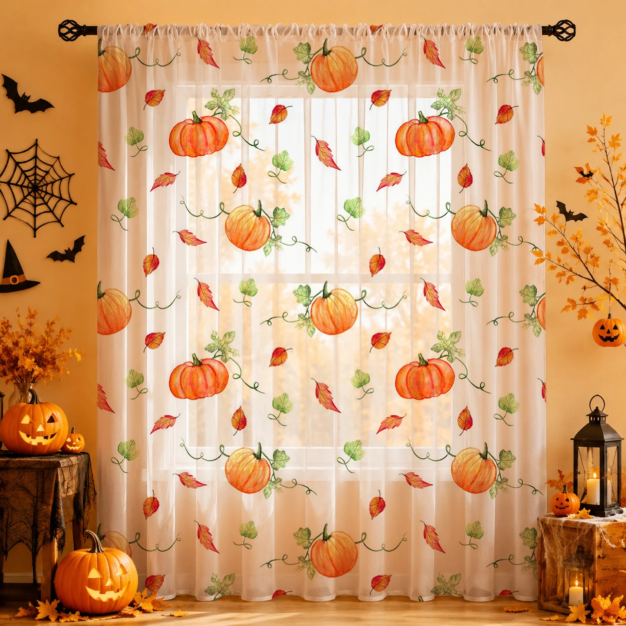 1개 로드 포켓 홈 데코 할로윈 시어 보일 커튼 할로윈 - Curtain Rods 리뷰 및 가격